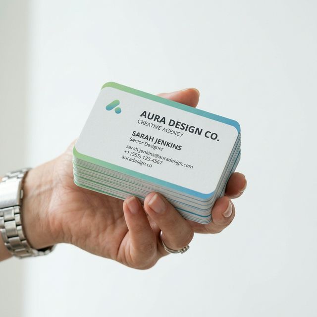 Premium business cards held in hand